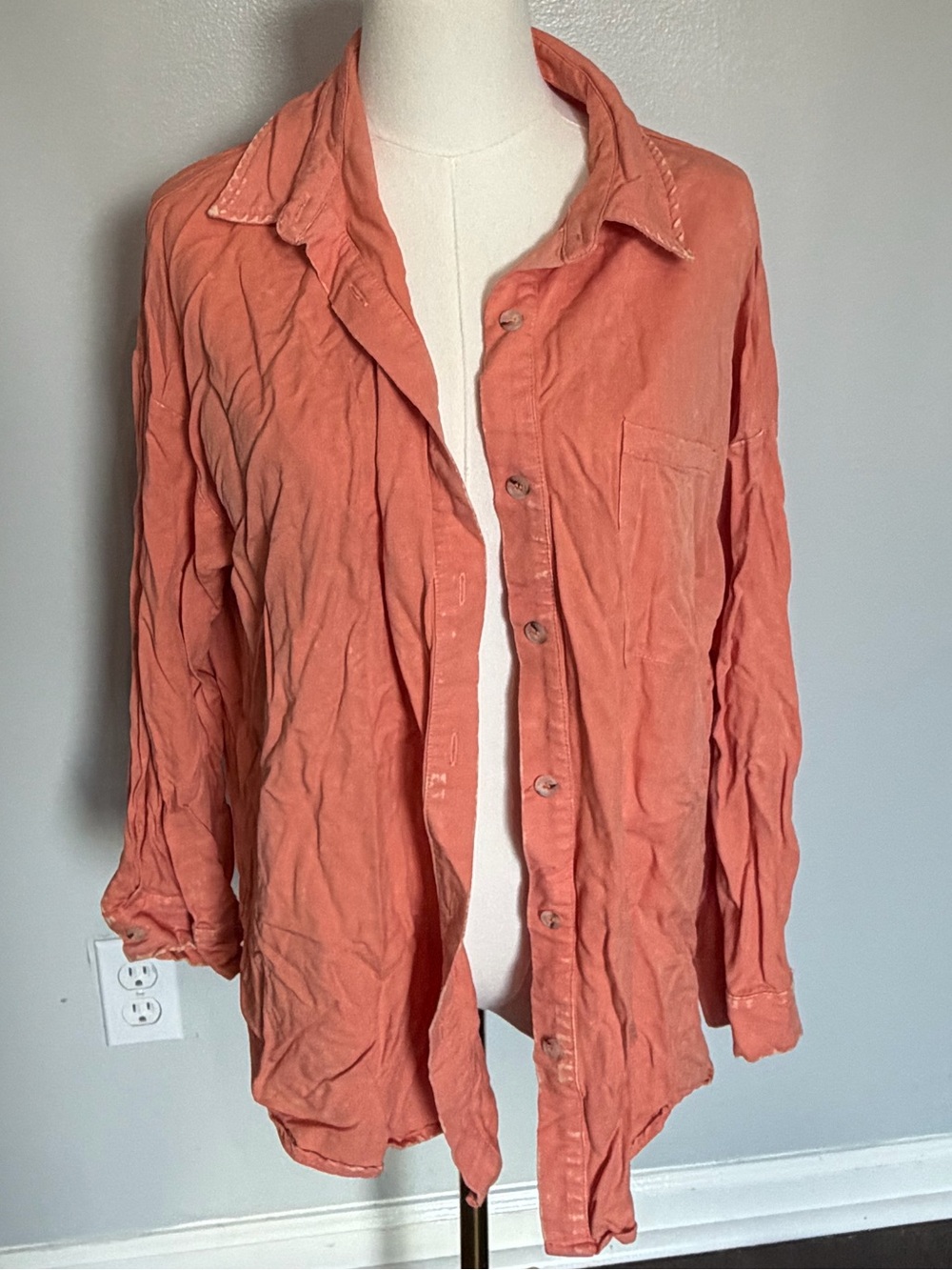 White Birch Rust Oversized Button Down Sz S